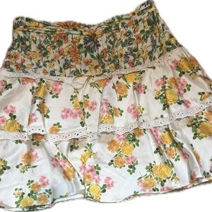 For Love And Lemons Yellow and Pink Floral A-Line Skirt